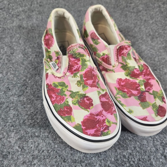 Vans‎ Slip On Floral Canvas Sneakers Casual Shoes Pink Roses Women's Size 6 - Picture 1 of 7